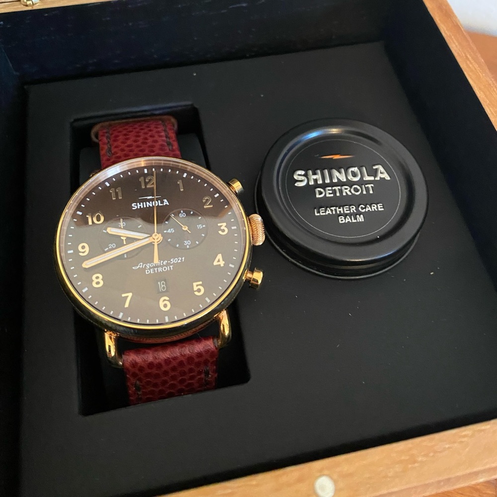Shinola - Canfield Chrono 43MM Rose Gold Face with Burgundy Leather Band